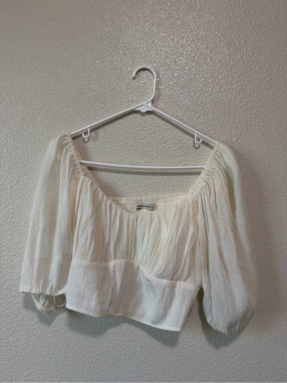 Abercrombie White Puff-Sleeve Square-Neck Crop Top - Picture 2 of 2